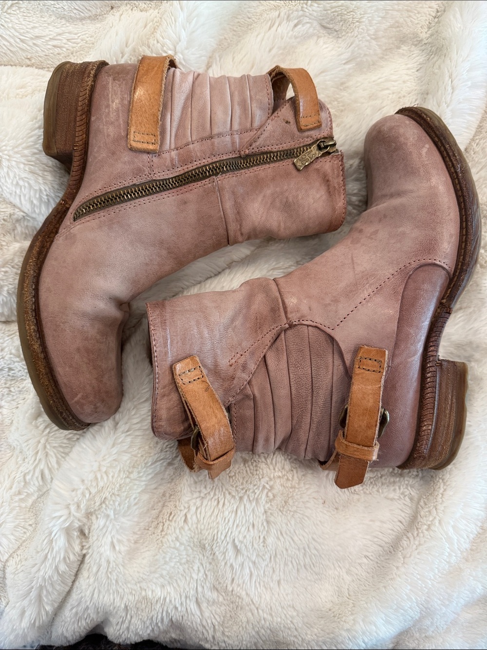 A.S.98 Women's Pull On Ankle Boots in Dusty Rose Leather